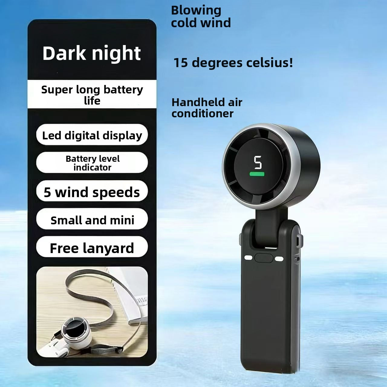 Portable Handheld Fan with Digital Display