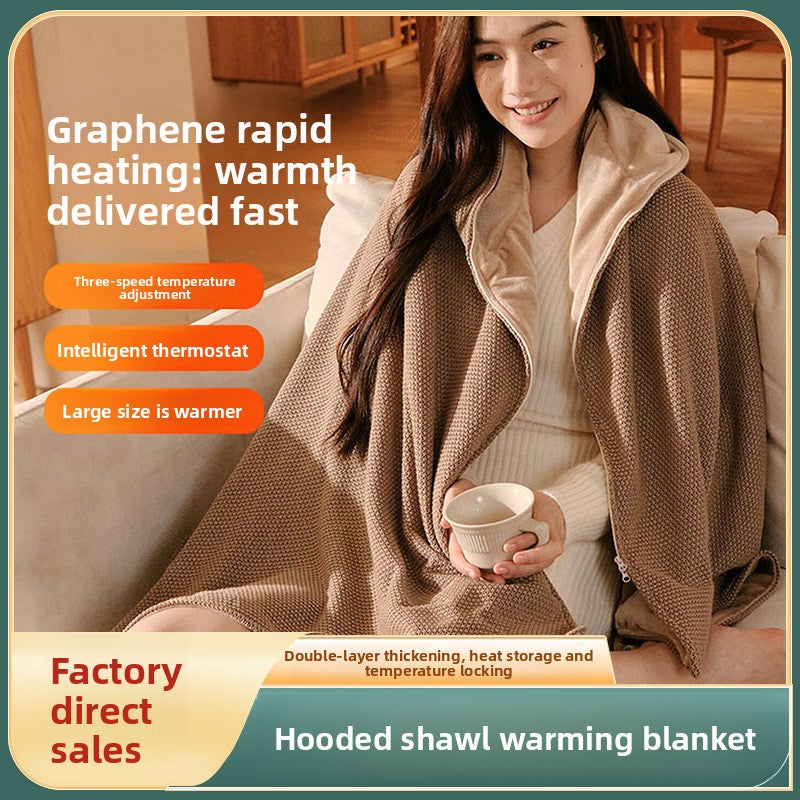 Portable Hooded Electric Heating Blanket Heating Shawl Graphene Waterless USB Electric Heating Shawl Blanket Cloak