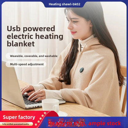 Portable Hooded Electric Heating Blanket Heating Shawl Graphene Waterless USB Electric Heating Shawl Blanket Cloak
