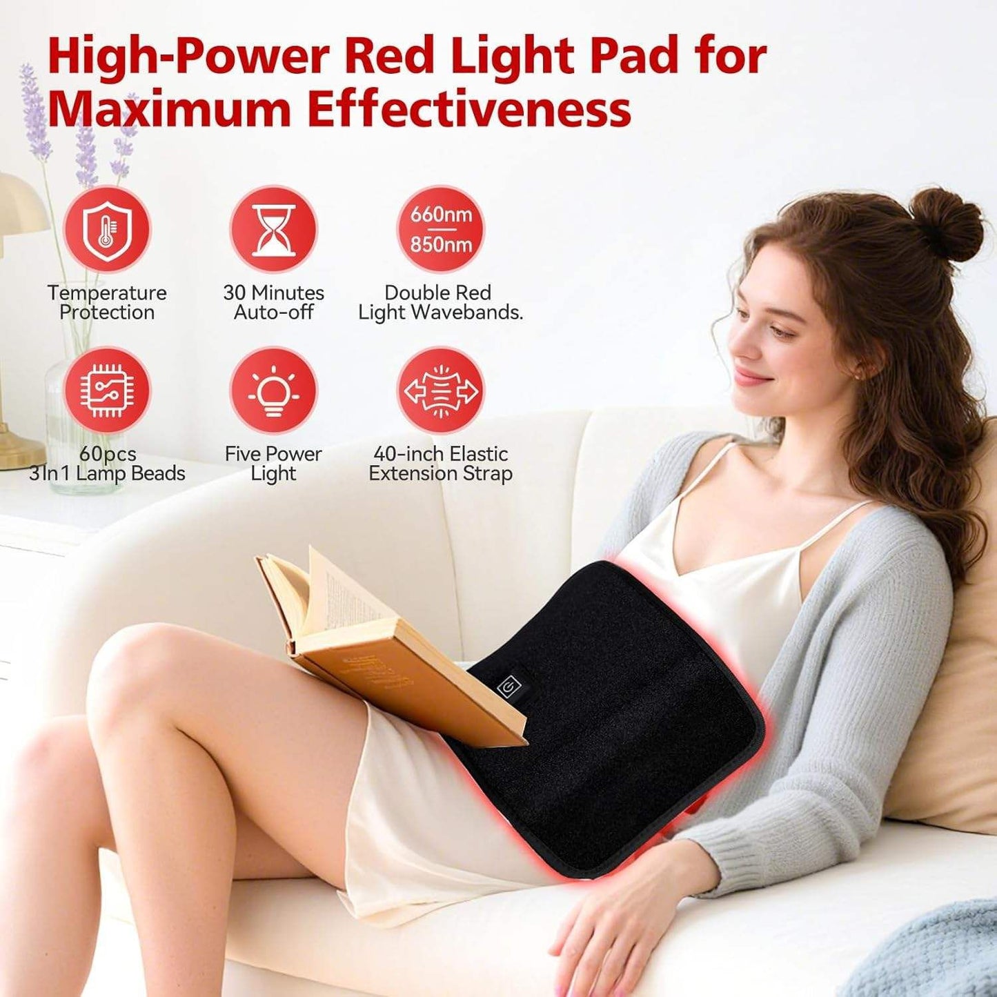 Portable Lumbar Support Heat Therapy Belt with Red Light Therapy