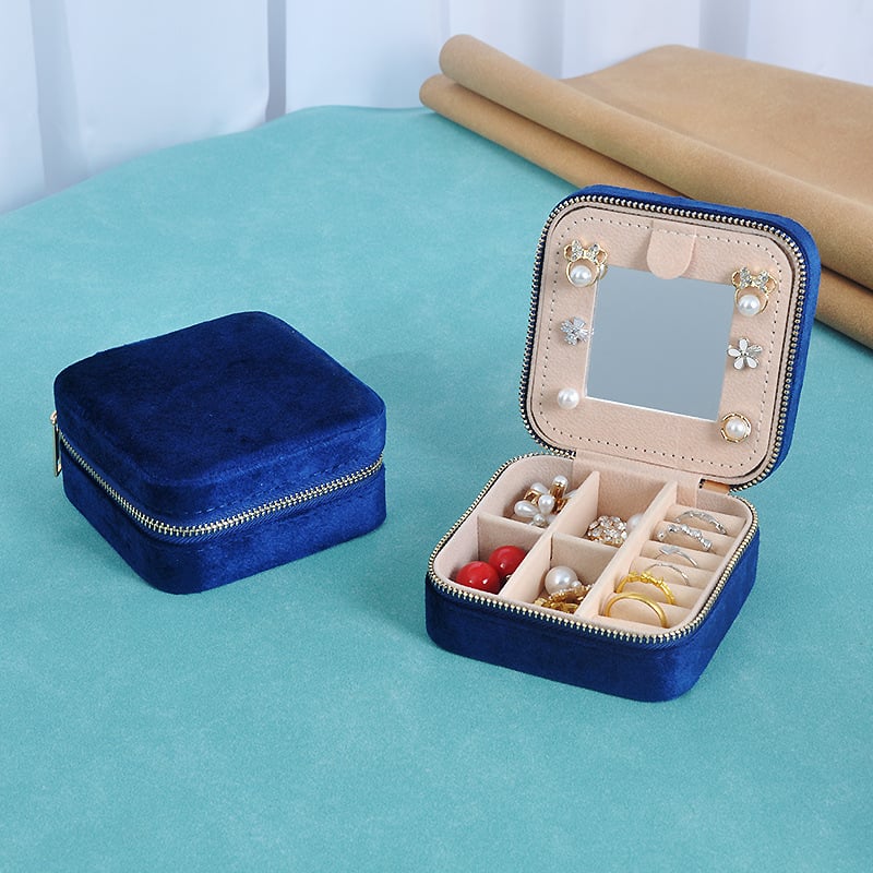Portable Mirror Jewelry Box with Premium Velvet Storage