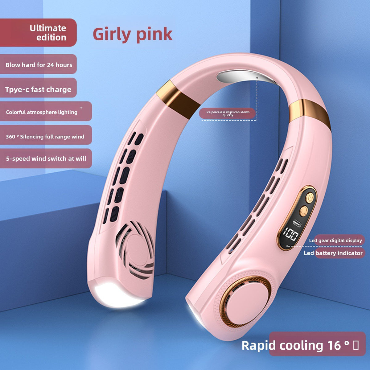 Portable neck-hanging fan