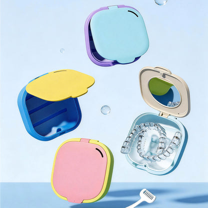 Portable Orthodontic Retainer Cleaning Box with Mirror