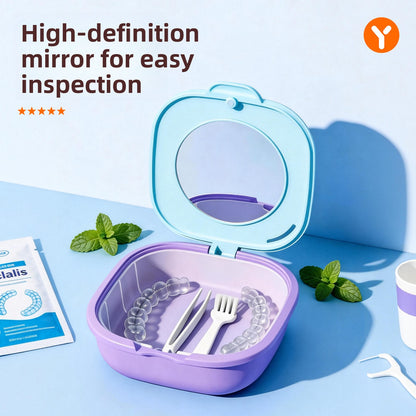 Portable Orthodontic Retainer Cleaning Box with Mirror