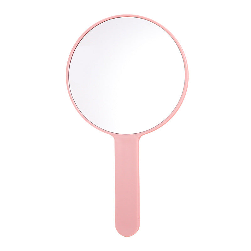 Portable plastic round-handled makeup mirror