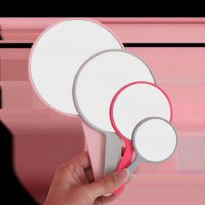 Portable plastic round-handled makeup mirror