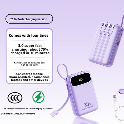 Portable Power Bank with Built-in Cable Fast Charging