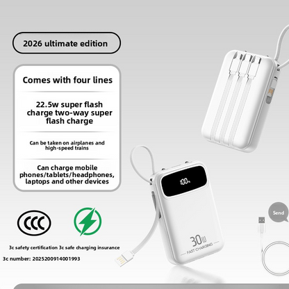 Portable Power Bank with Built-in Cable Fast Charging