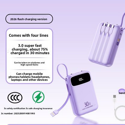 Portable Power Bank with Built-in Cable Fast Charging