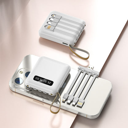 Portable Power Bank with Built-in Cable, Multi-Output, Digital Display