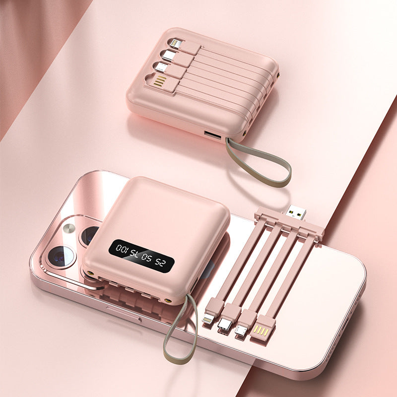 Portable Power Bank with Built-in Cable, Multi-Output, Digital Display