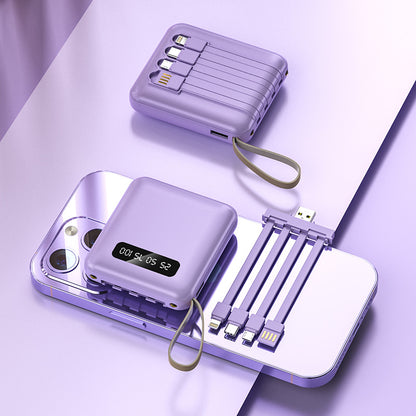 Portable Power Bank with Built-in Cable, Multi-Output, Digital Display