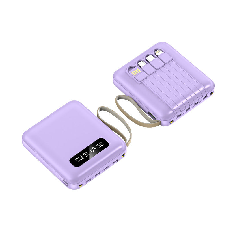 Portable Power Bank with Built-in Cable, Multi-Output, Digital Display