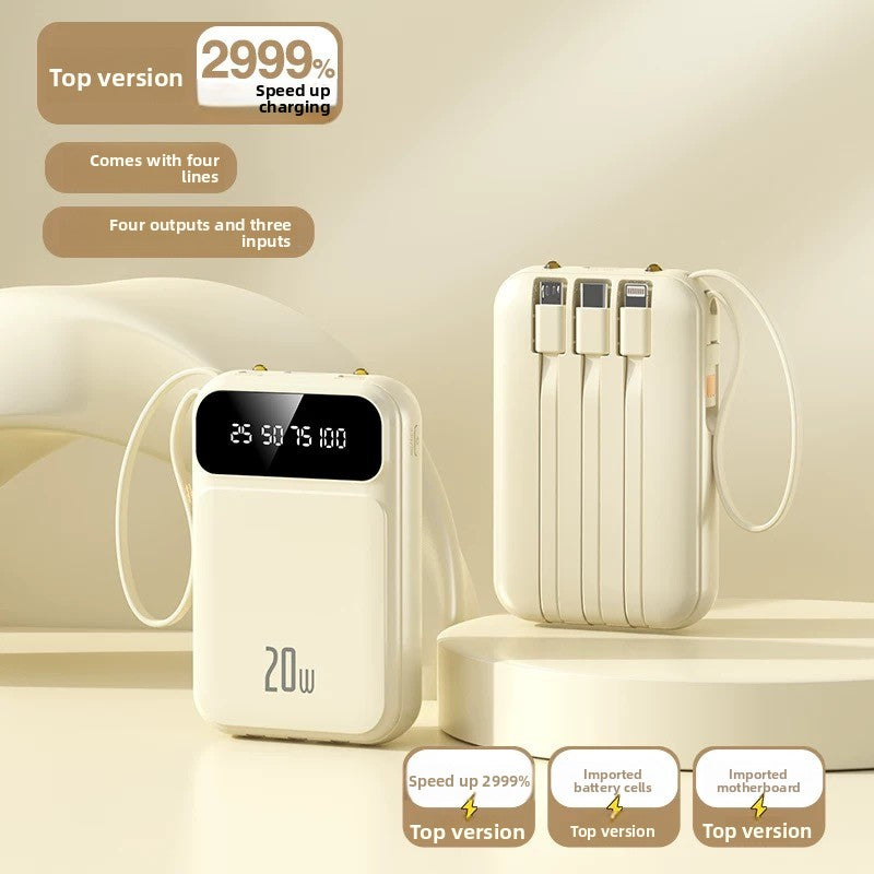 Portable Power Bank with Built-in Cables