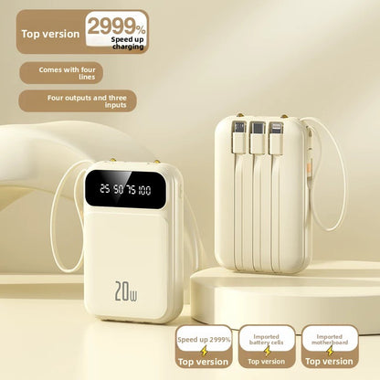 Portable Power Bank with Built-in Cables