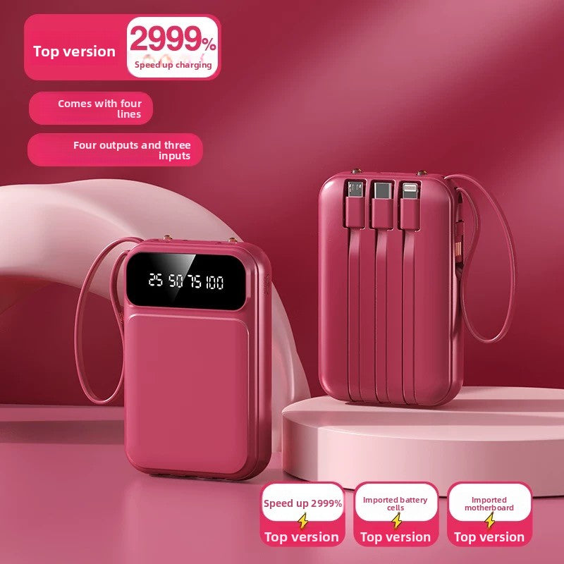 Portable Power Bank with Built-in Cables
