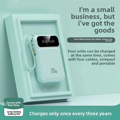 Portable Power Bank with Built-in Cables