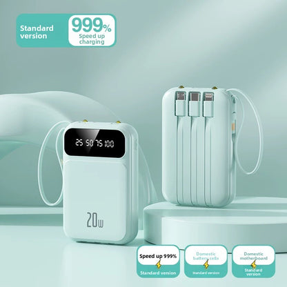 Portable Power Bank with Built-in Cables