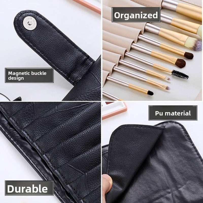 Portable PU Magnetic Closure Cosmetic Brush Storage Bag