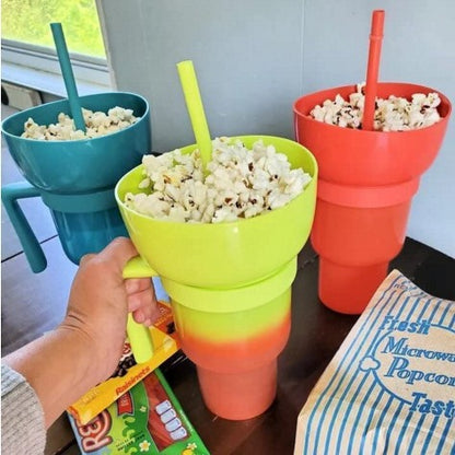 Portable Snack Drink Cup with Handle and Straw
