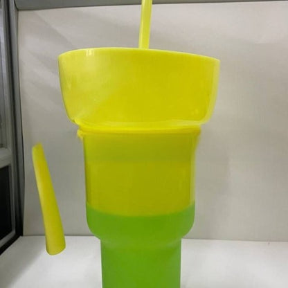 Portable Snack Drink Cup with Handle and Straw