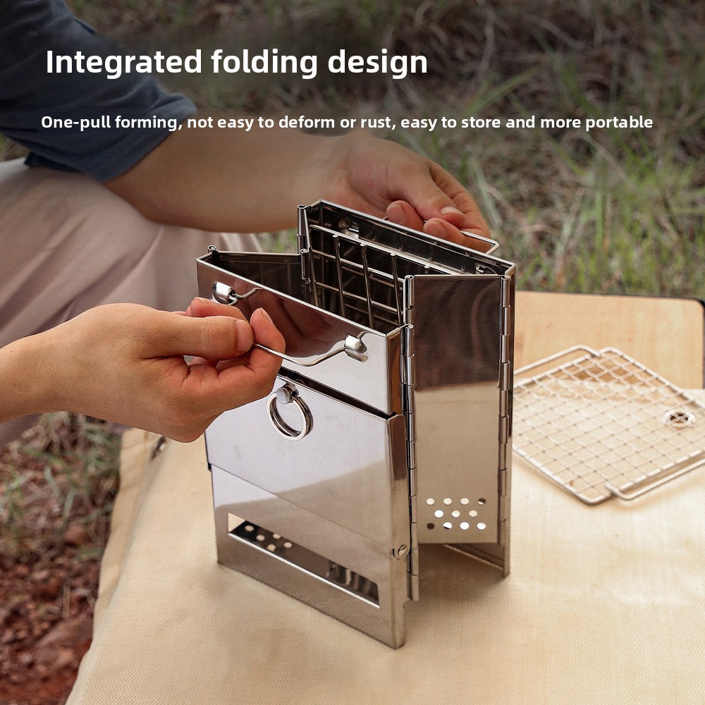 Portable Stainless Steel Folding Charcoal Stove for Camping BBQ
