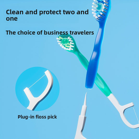 Portable Three-in-One Disposable Toothbrush with Floss and Mouthwash