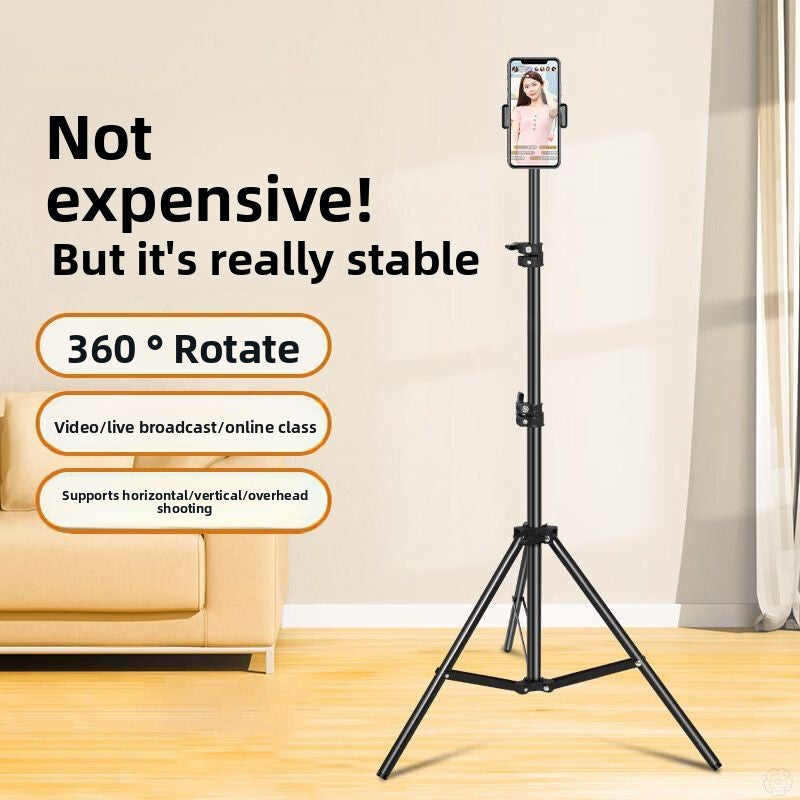 Portable tripod selfie stick with ground support