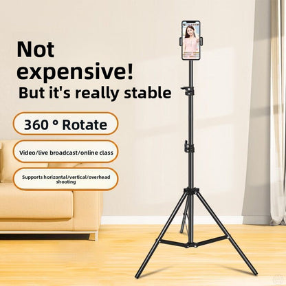 Portable tripod selfie stick with ground support