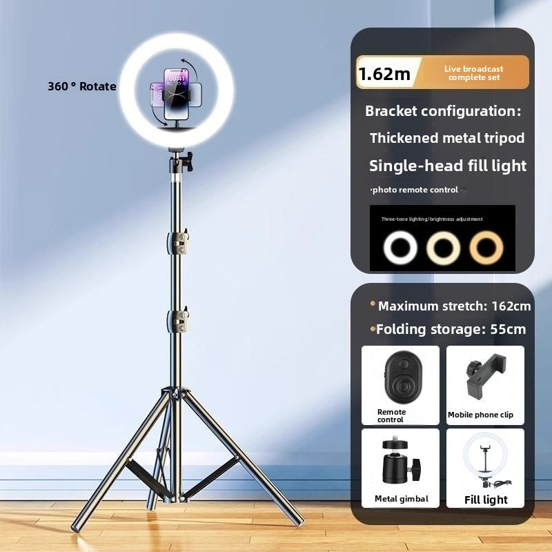Portable tripod selfie stick with ground support
