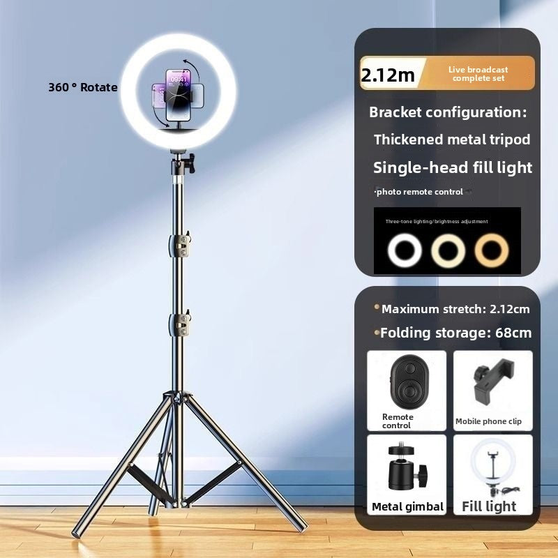 Portable tripod selfie stick with ground support