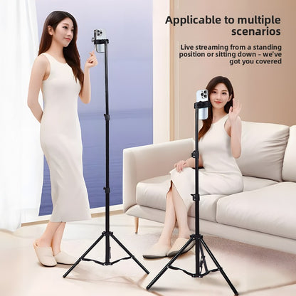 Portable tripod selfie stick with ground support
