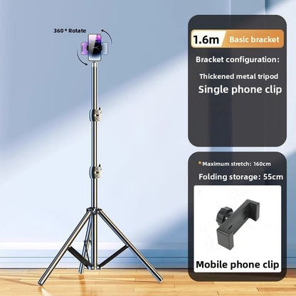 Portable tripod selfie stick with ground support