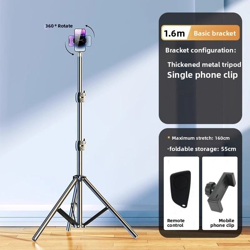 Portable tripod selfie stick with ground support
