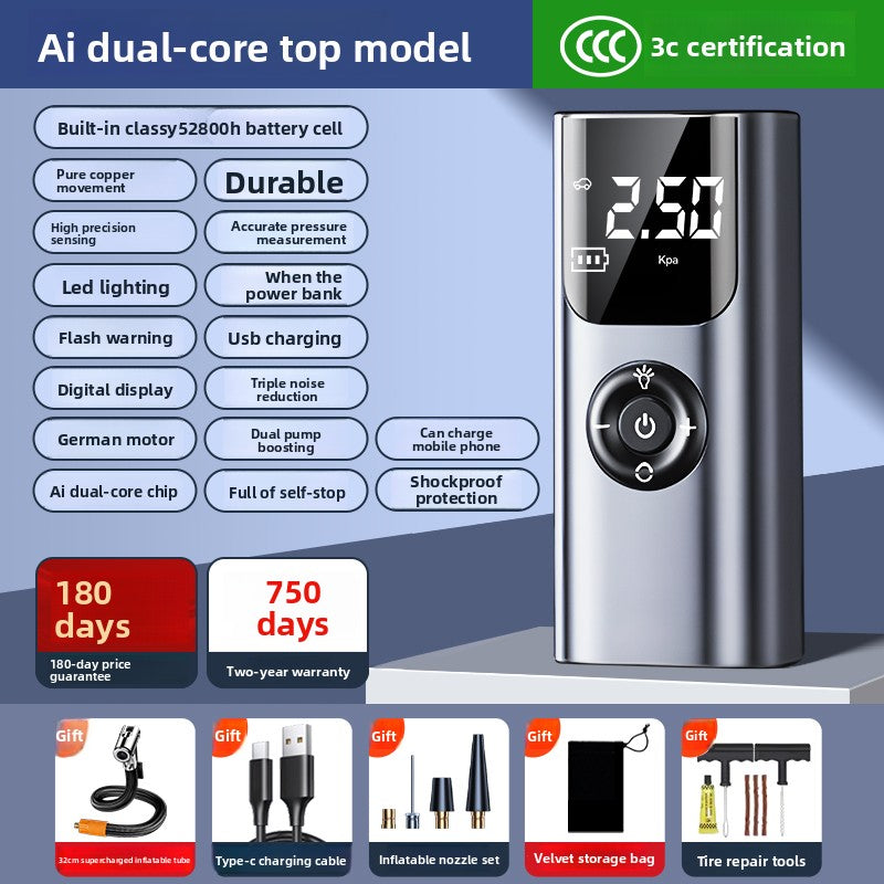 Portable Wireless Car Air Pump with Tire Pressure Measurement