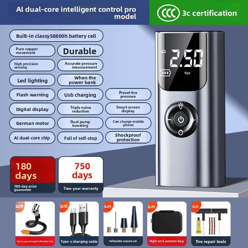 Portable Wireless Car Air Pump with Tire Pressure Measurement