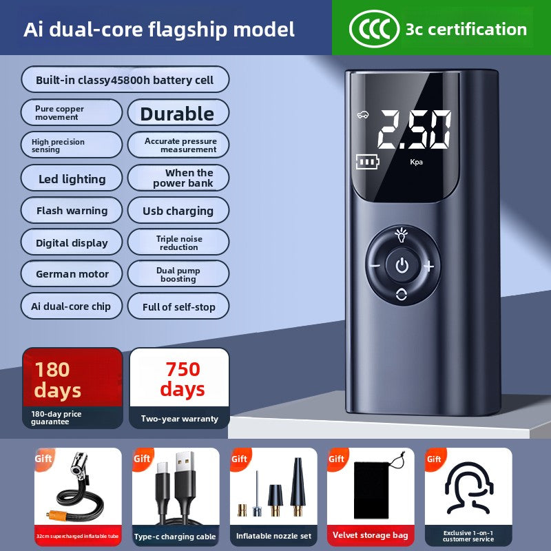 Portable Wireless Car Air Pump with Tire Pressure Measurement