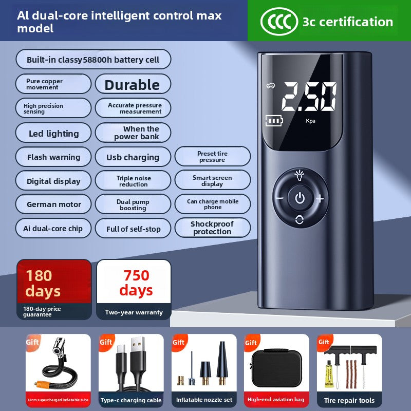 Portable Wireless Car Air Pump with Tire Pressure Measurement