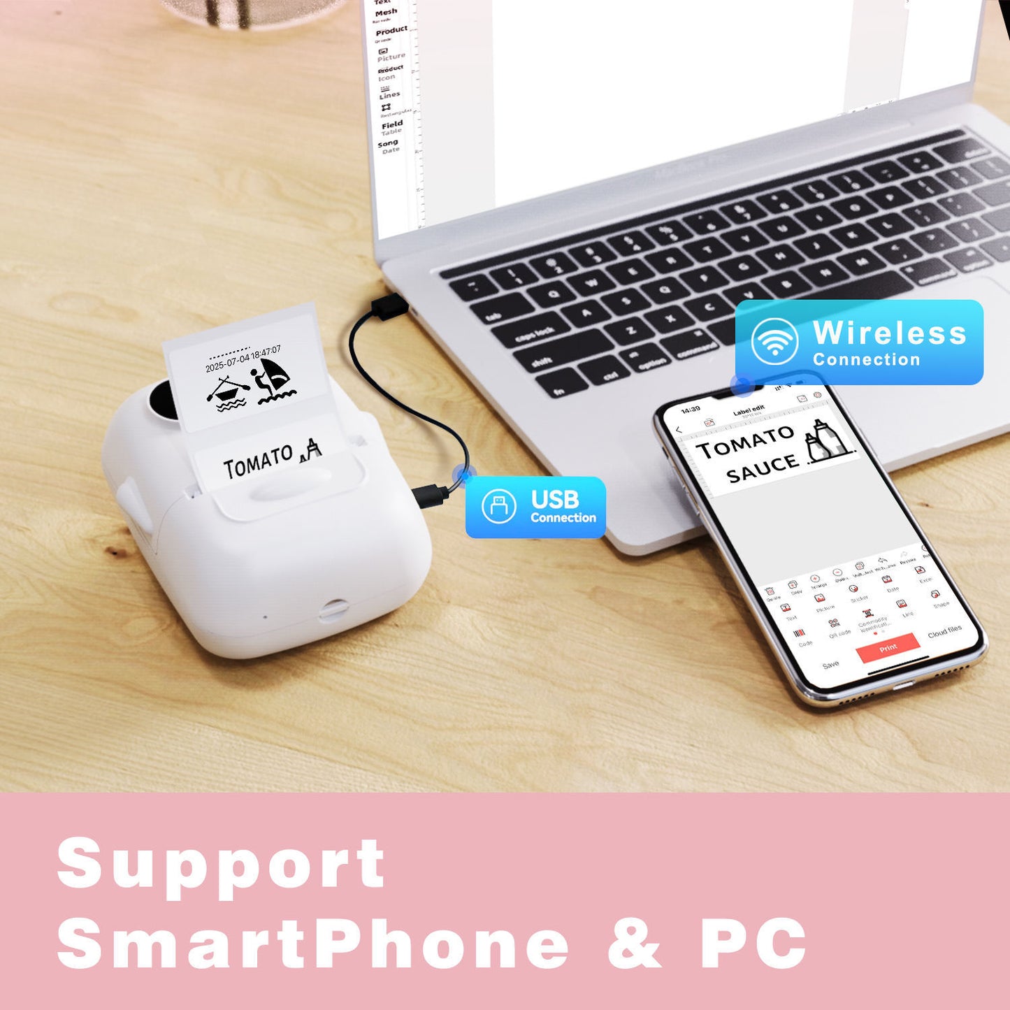 Portable Wireless Thermal Label Printer