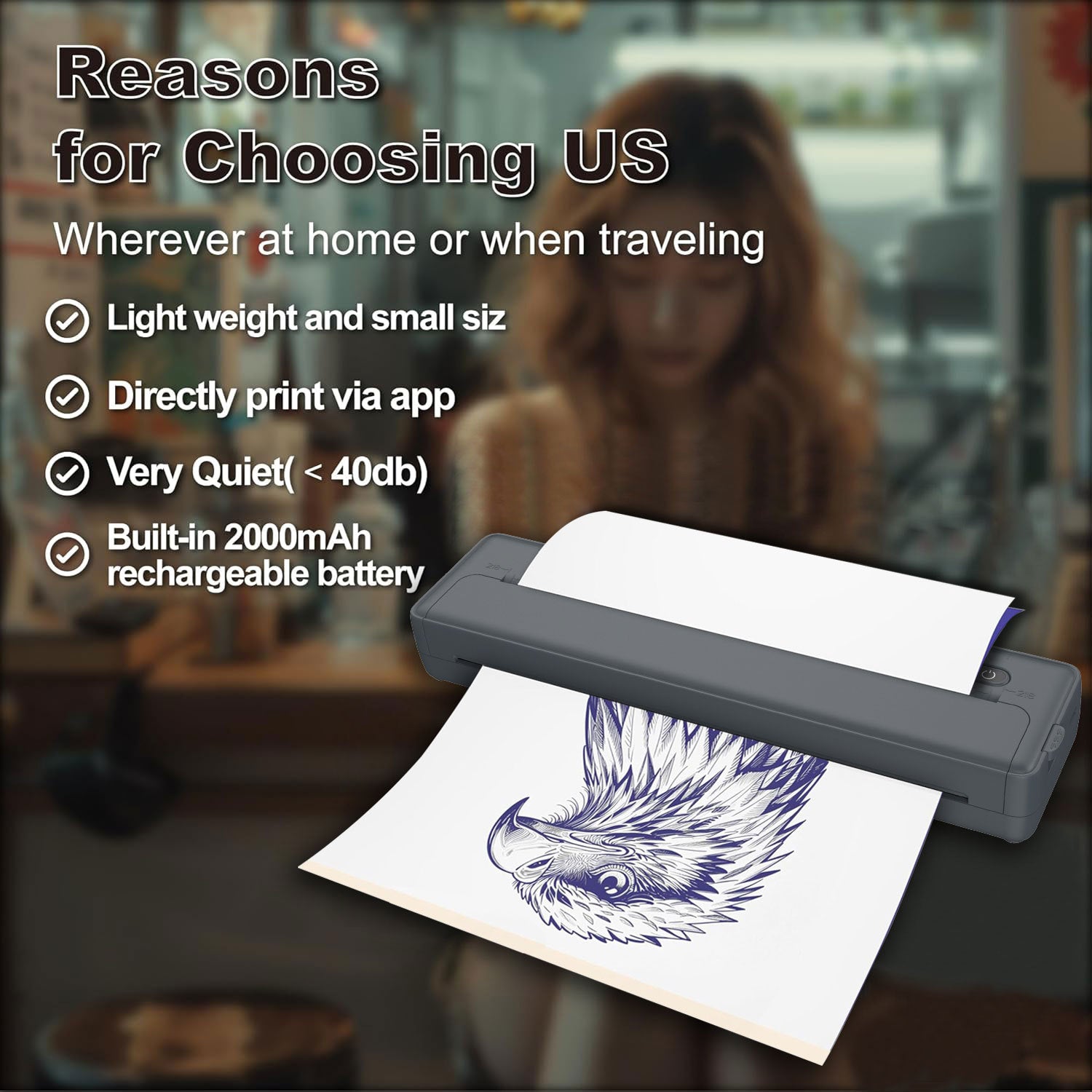 Portable Wireless Thermal Printer for Tattoo and Label Printing