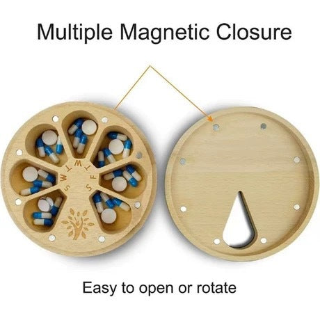 Portable Wooden Weekly Pill Organizer