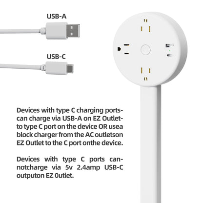 Power Outlet Extender with USB-A USB-C and AC Outlets