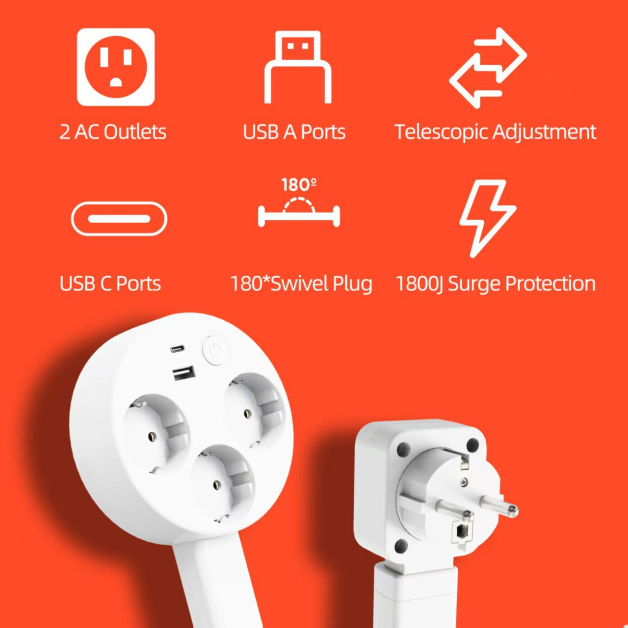 Power Outlet Extender with USB-A USB-C and AC Outlets