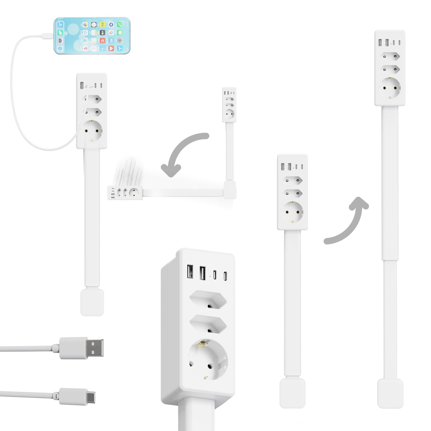 Power Outlet Extender with USB-A USB-C and AC Outlets