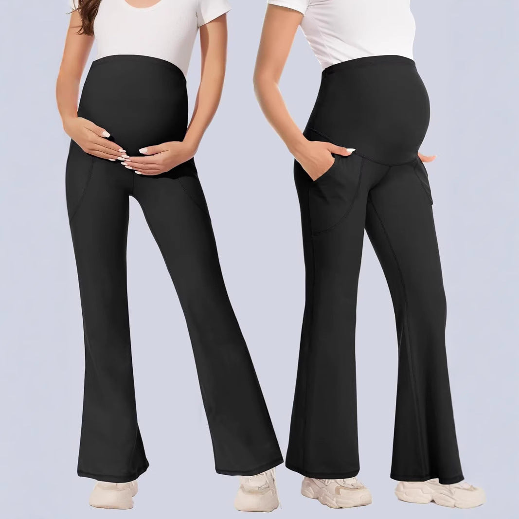 Pregnant woman's high-waisted wide-leg yoga pants