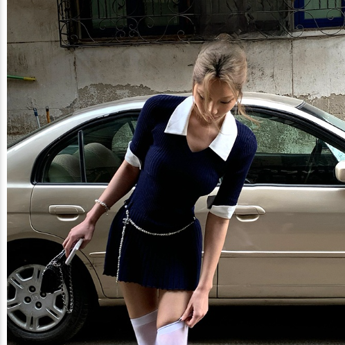 Preppy Style Knit Dress