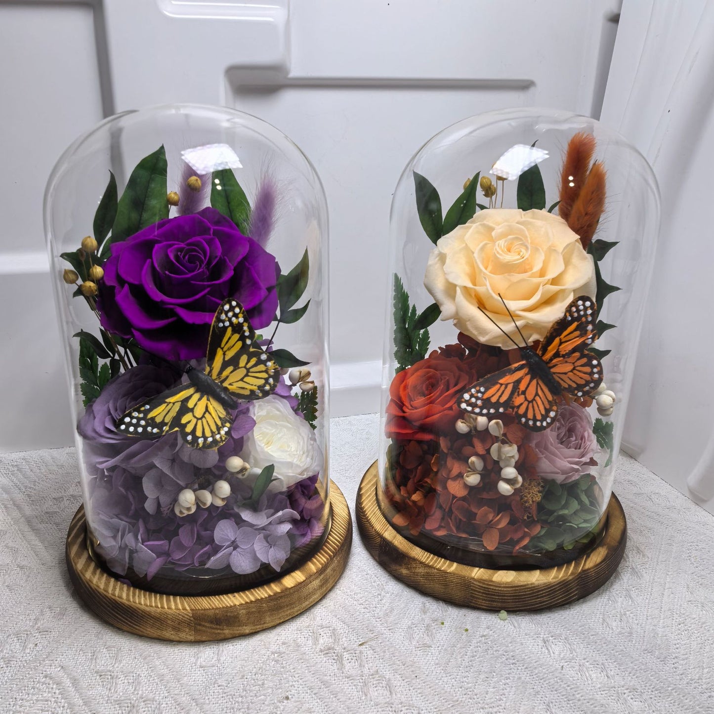 Preserved Rose in Glass Dome with Butterfly Decoration