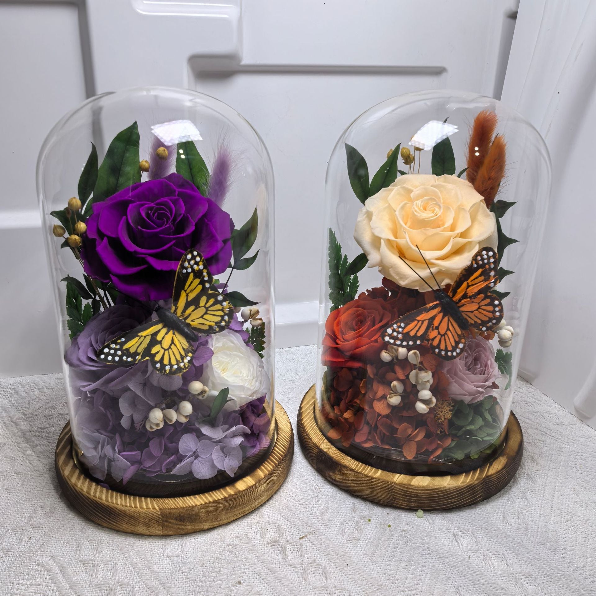 Preserved Rose in Glass Dome with Butterfly Decoration