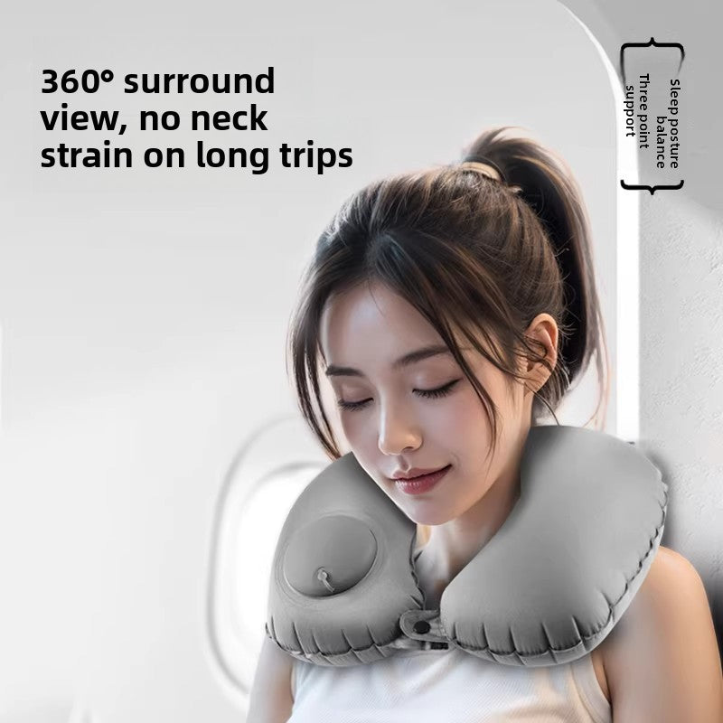 Press Inflatable U-Shaped Travel Pillow