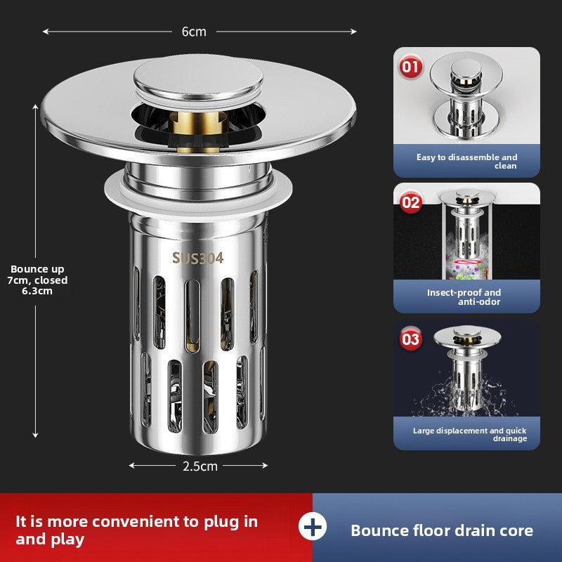 Press-type washbasin drain plug
